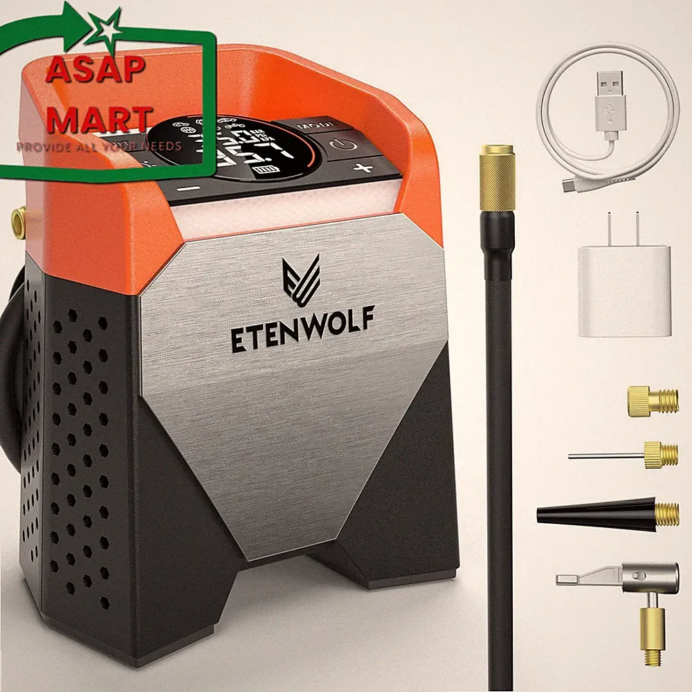 ETENWOLF Zephyr S5 Heavy-Duty Tire Inflator Portable Air Compressor, Orange